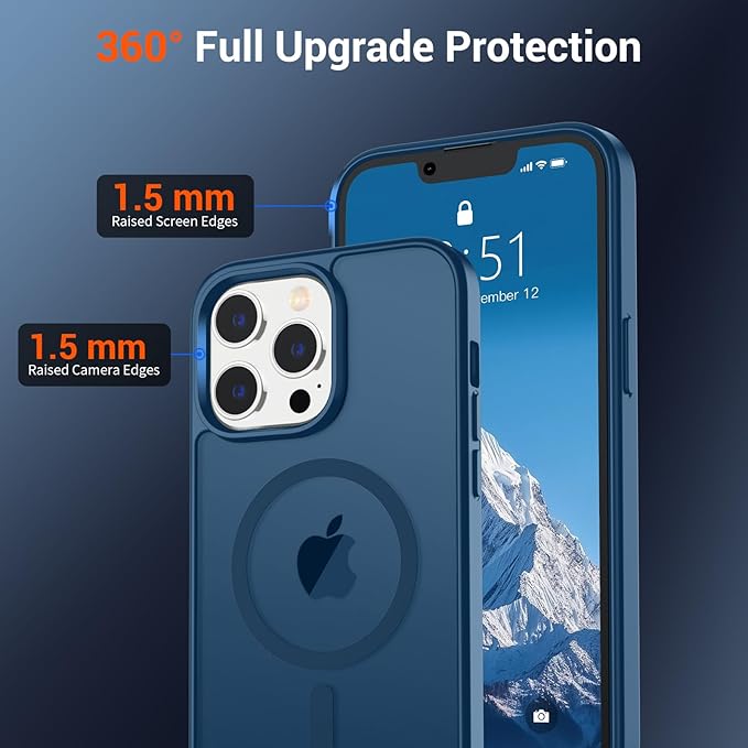 SUPFINE Magnetic for iPhone 13 Pro Max Case (Compatible with MagSafe) (Military Grade Drop Protection) Slim Translucent Matte Shockproof with Anti-Fingerprint Phone Case,Deep Blue