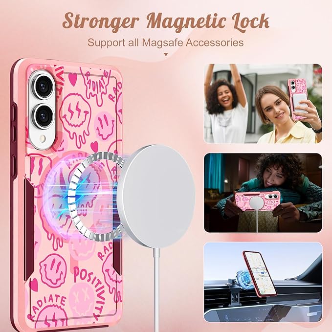 for Samsung Galaxy S25 Edge Case - Compatible with MagSafe Women Girls Cute Magnetic Protective Phone Cover Girly Unique Fashion Heavy Duty Shockproof Design for Samsung S25 Edge Case
