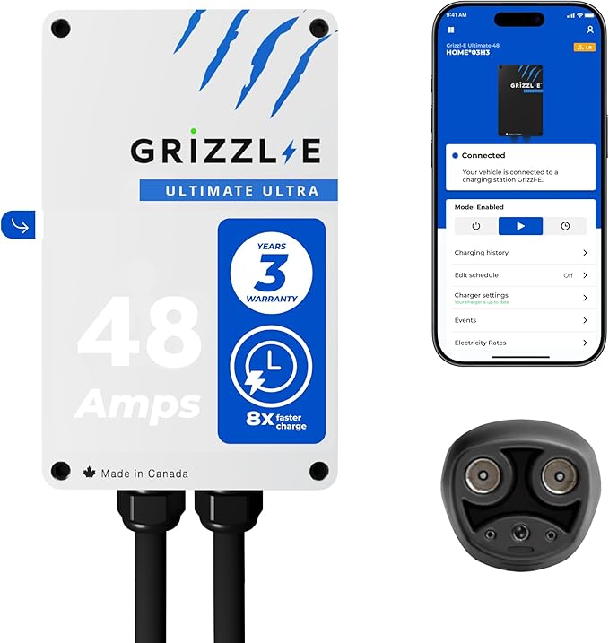 Grizzl-E 48A Ultimate Level 2 Fastest 48A Electric Vehicle (EV) Charger, UL Tested and Certified, Metal Case, Indoor/Outdoor Electric Car Fast Charging Station, Hardwired, Ultra Edition, NACS