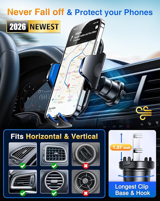 VANMASS Phone Holders for Your Car Ultimate Military-Grade Car Phone Holder Mount【Patent & Safety Certs】 Upgraded Shockproof Truck Air Vent Phone Mount for iPhone 17 Pro Max 16 Samsung Android,Blue