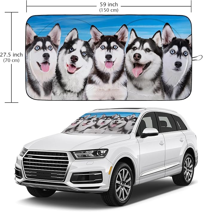 Husky Dog Car Windshield Sun Shade Foldable Sunshade Front Window Cover Sun Visor Protector Accessories (59x27.5 inches)