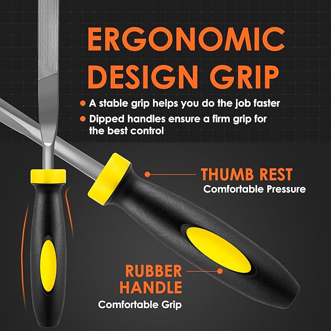 6-Piece Metal Needle File Set - Hardened Alloy Steel Includes Flat, Warding, Square, Triangular, Round, and Half-Round Files