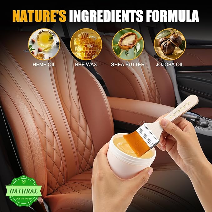 Leather & Furniture Repair Salve - Restorer, Conditioner & Polish for Couch, Car Seat, Bag, Boot | Prevents Cracking, Fading & Water Stains | UV Protectant for Leather, Wood, Vinyl - 8oz