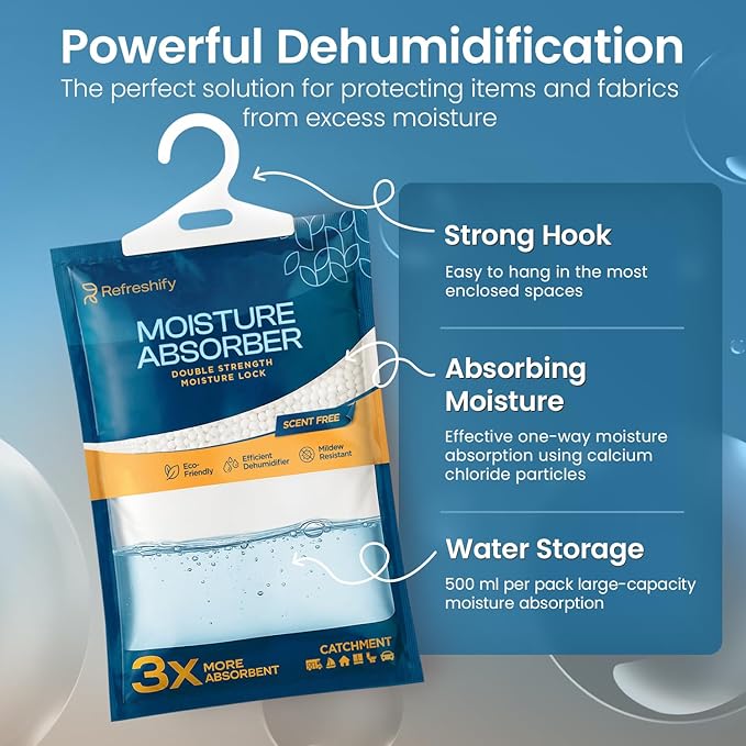Moisture Absorbers and Humidity Absorber Bags for Closet - 10 Pack High-Efficiency Moisture Absorber and Humidity Packs for Home, Moisture Bags and Dehumidifier Bags for Car Fragrance Free, 10 Pack