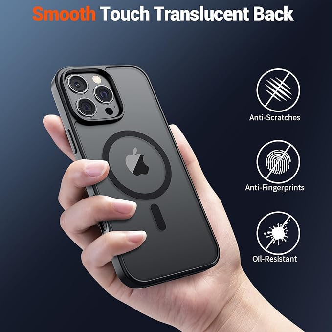 SUPFINE Magnetic for iPhone 16 Pro Case (Compatible with MagSafe) (Military Grade Drop Protection) Translucent Matte Shockproof with Anti-Fingerprint Phone Cover,Black