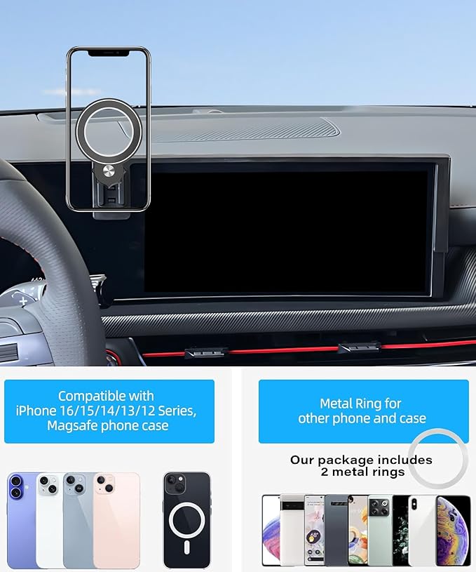 Car Phone Holder for Hyundai Sonata 2024 2025 2026 Accessories Apply to 12.3 Inch Touch Screen Fixed Clip Magnetic Cell Phone Mount Hands-Free 360 Degree Rotation