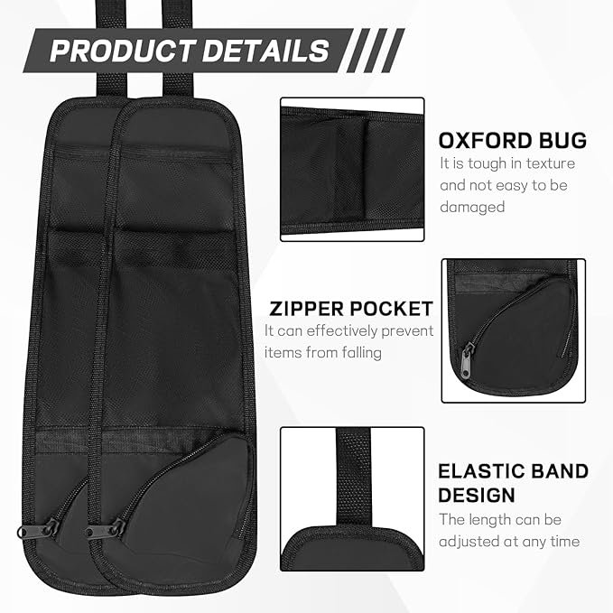 Hovom 2PCS Car Seat Storage Hanging Bag, Multi-Pocket Auto Seat Side Organizer, Multifunctional Mesh Pocket Auto Front Seats Organizer for Phone Wallet Glasses, Universal Car Accessories (Black, 2PCS)