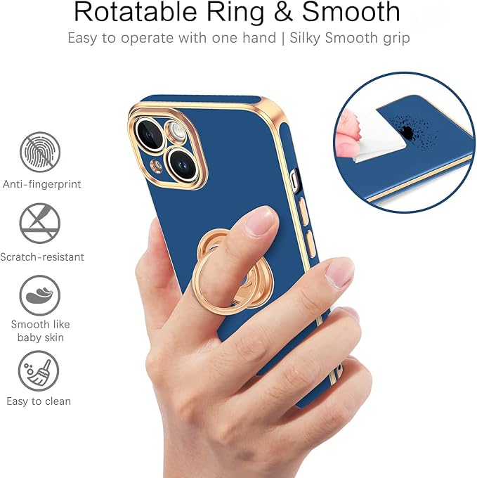VENINGO iPhone 14 Case,Phone Cases for iPhone 14,Slim Fit Soft 360° Ring Holder Kickstand Magnetic Car Mount Supported Easy Clean Shockproof Protective Cover for Apple iPhone 14 6.1" 2022, Deep Blue