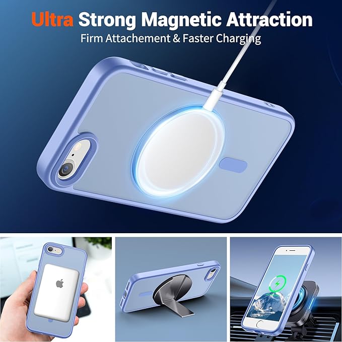 SUPFINE Magnetic for iPhone SE Case 2022 (3rd)/2020 (2nd), iPhone 8 Case (Compatible with MagSafe) (Military Grade Drop Protection) Slim Translucent Matte Phone Case, Blue Purple