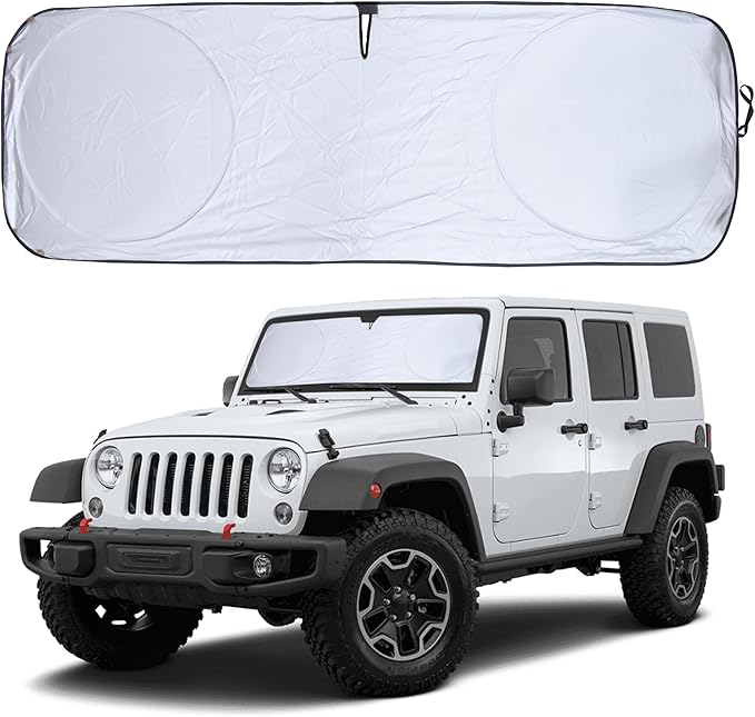 EcoNour Jeep Wrangler Windshield Sunshade | Front Windshield Sun Shade to Protect UV Rays and Heat Glare | Jeep Accessories Cover | Fits Wrangler, Gladiator, Rubicon | X-Small (60"x21")