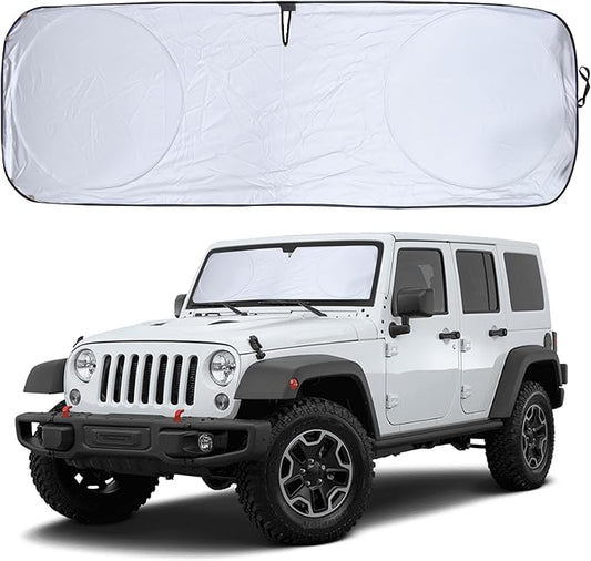 EcoNour Jeep Wrangler Windshield Sunshade | Front Windshield Sun Shade to Protect UV Rays and Heat Glare | Jeep Accessories Cover | Fits Wrangler, Gladiator, Rubicon | X-Small (60"x21")