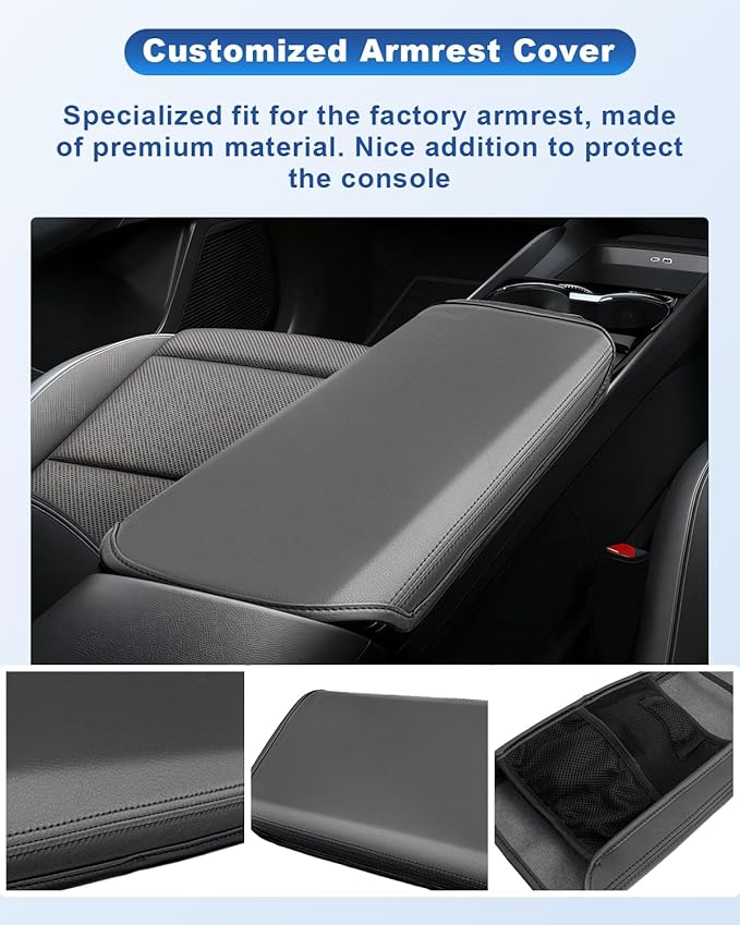 CDEFG for 2024 2025 2026 Chevy Blazer EV Center Console Cover for 2024 2025 2026 Chevrolet Blazer EV LT/RS Accessories Armrest Cover Blazer EV Middle Console Pad Arm Rest Cushion (Black Leather)