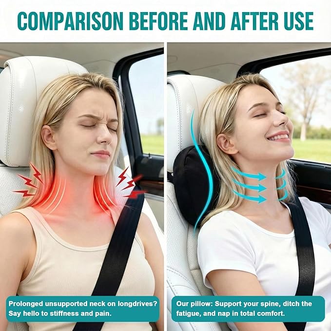 2PCS Welbrit Car Pillow for Car Neck Pillow for Driving Seat Lumbar Support Soft Cushion with Extra Filling Accessories Back Support for Travel Nap and Trips Sleeping(Blue, Head)