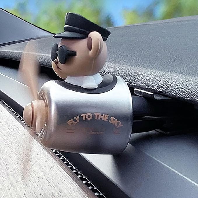2 Pieces Car Air Fresheners, Cute Bear Pilot Car Diffuser, Propeller Air Outlet Vent Fresheners, Suitable for Automotive Interior Decoration (Black + Silver)