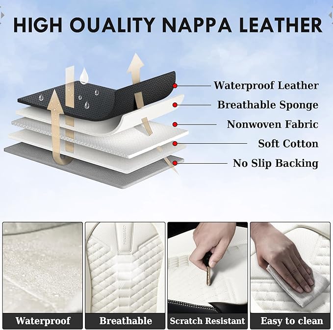 Coverado Car Seat Covers, Front Seat Cover, Waterproof Nappa Leather Seat Covers for Cars, 2 Pack Driver Car Seat Protectors, Automotive Seat Covers Universal Fit for Most Cars, Black&White