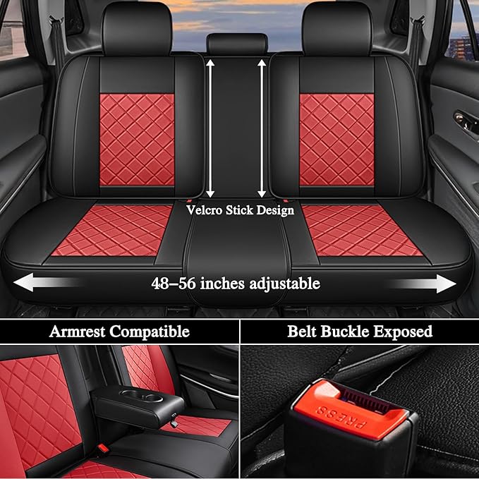 otoez Car Seat Covers Full Set, Red Leather Seat Cover 5 Seat Waterproof & Breathable Automotive Seat Cushion Protector Full Coverage for Cars Sedens Trucks SUVs Vans (Red)