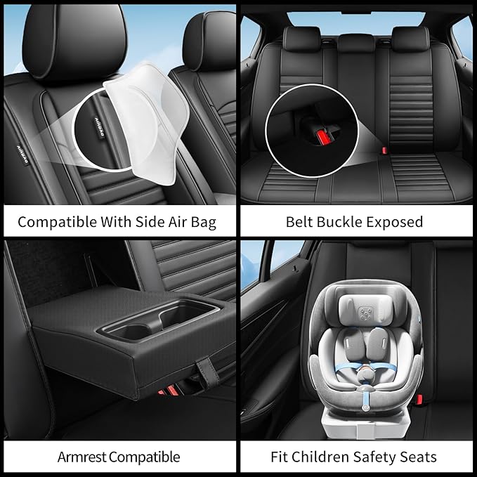 Fit RAV4 Car Seat Covers Set for Toyota RAV4 2019-2024 2025 LE XLE XLE Premium Limited Automotive Cushion Protector Replacement,Compatible with Airbag. Waterproof Faux Leather(Full Set, Black)