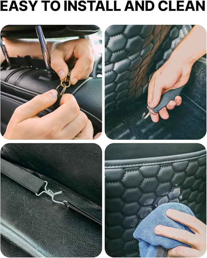 Owleys 2-in-1 Car Interior Set - Brown Eco Leather Seat Protector with Kick Guard + Kids Back Organizer with Tablet Pocket - Family Travel Gift