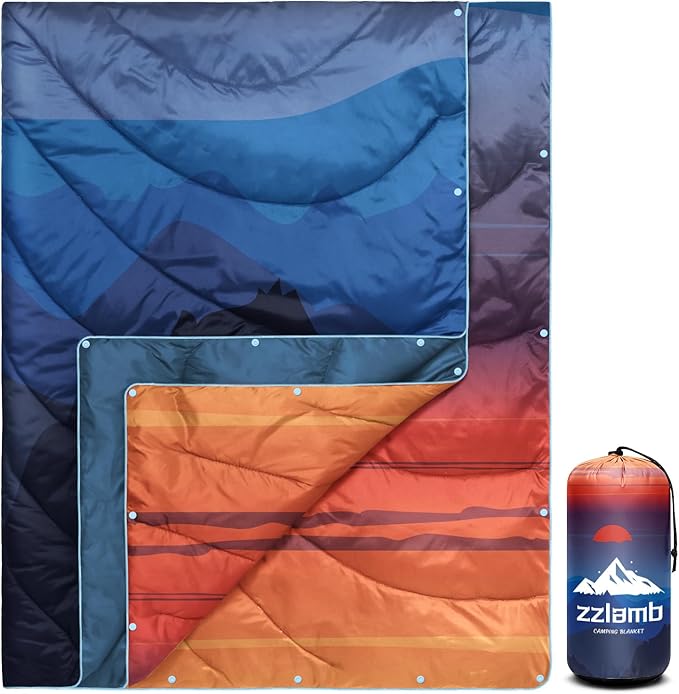 zzlamb Camping Blanket for Cold Weather,Outdoor Puffy Blanket Portable Down Alternative,Windproof Warm Cloak with Snaps,Cozy Quilt Backpacking Picnic RV Travel Plane Car Hammock Beach Climbing