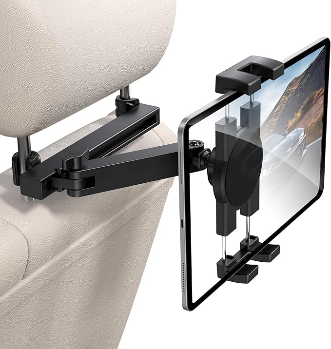 bokilino Tablet Holder for Car Headrest, [3 in 1 Adjustable Extension Arm] iPad Car Mount for Back Seat, Road Trip Essentials for Kids, for 4.7-12.9" Like iPad Pro, Air, Mini, Galaxy, Fire HD Tablet