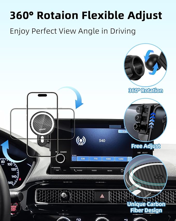 PZK Car Phone Mount for Honda Civic 2022-2025 2026 /Acura Integra 2023-2025 LX/EX/EX-L/Sport/Sport Hybrid/Touring/Si/Type R for 7/9-Inch Screen Magnetic 15W Fast Wireless Charger Phone Holder
