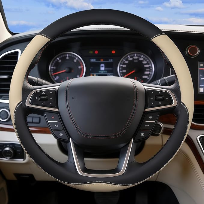 Heavy-Duty Steering Wheel Cover for RV Trucks & Campers - Non Slip Covers, Steering Wheel Grip for Motorhomes & Recreational Vehicles, Fits Oversized 15.5-16 Inch Wheels (Beige)