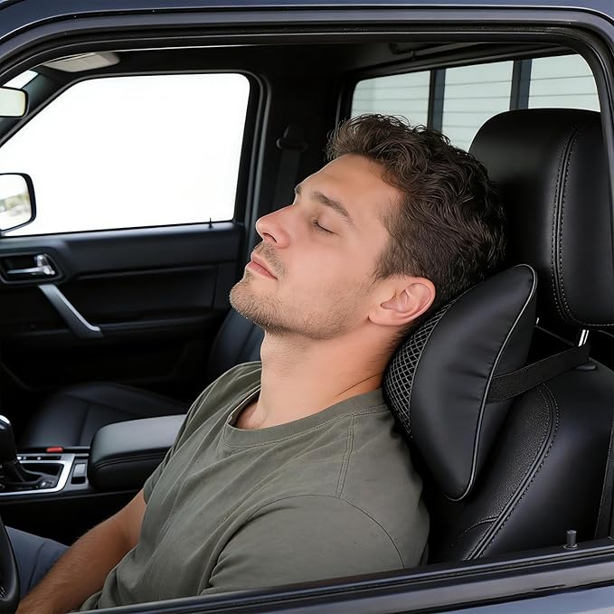 2 Pack Car Neck Pillow Soft Breathable Mesh Headrest Pillows for Driving Support, Universal Fit for Most Car Seats Decor Accessories（Black）