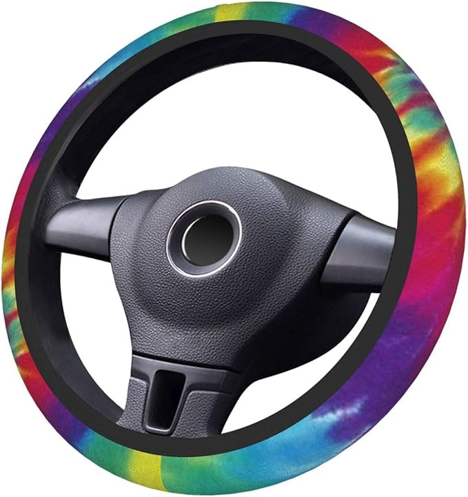 Colorful Tie Dye Universal 15 Inch Steering Wheel Covers Non Slip Neoprene Car Wrap Cover for Adults