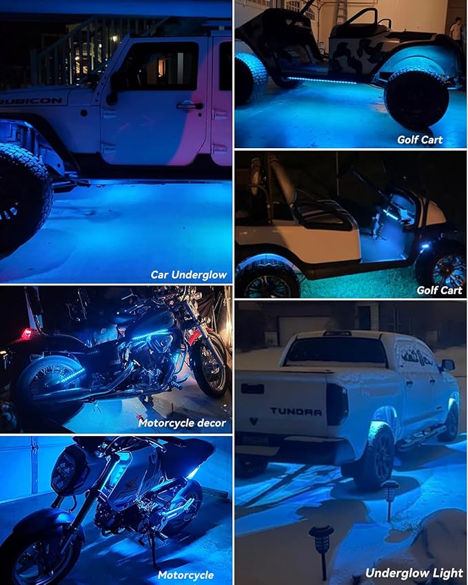 Keiurot Car Led Strip Lights 12" Connectable Ice Blue LEDs Light Strips for Cars Motorcycle Golf Cart Boat Marine Waterproof 12V Led Light Strip, 4Pack