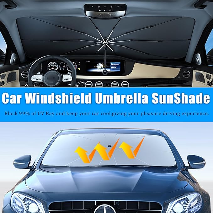 JDDRY Car Front Windshield Sun Shade with Pull Cord, Umbrella Sun Shade for Large SUV (145x80cm/57x31.5)