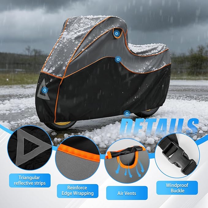 Thicken Hail Motorcycle Cover, Outdoor Waterproof Hail Motor Bike Cover for BMW R1200/1250 GS/Harley‑Davidson Street Glide/Honda Gold Wing/Yamaha tenere 700, with 5mm Thick EVA Cushion