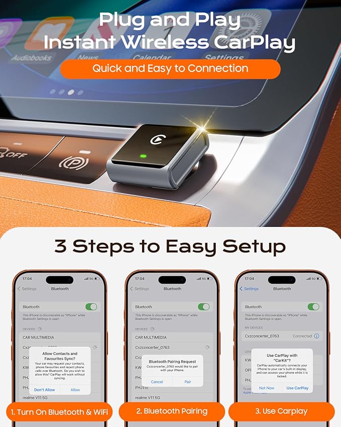 2026 Wireless CarPlay Adapter for Apple Only, Upgrade Mini Aluminium Car Play Adapter Converts Wired to Wireless CarPlay for iPhone, Plug & Play, Auto Connect Fast and Stable, with USB-C, Grey