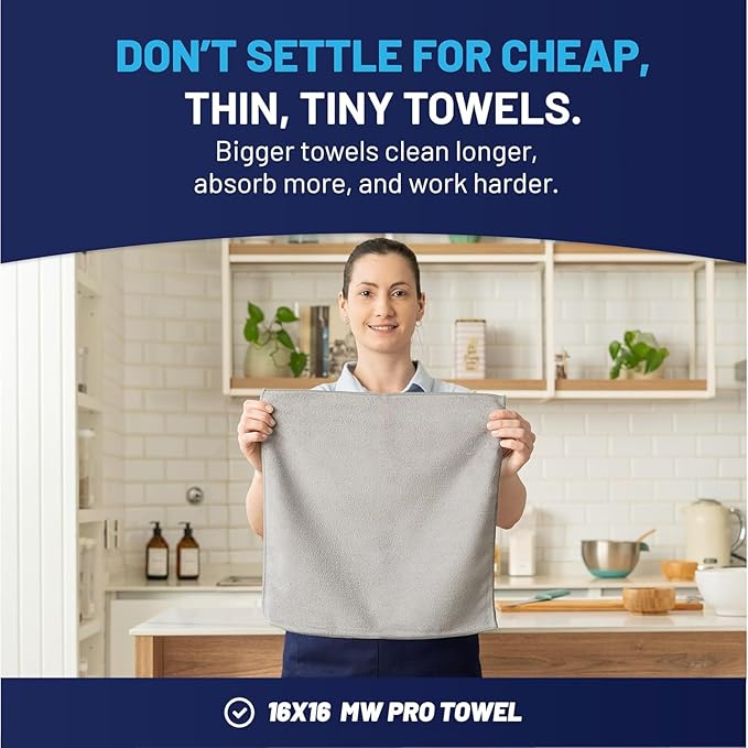 MW PRO Premium Microfiber Cleaning Cloths (12 Pack, 12x12, Grey) - Streak Free Stainless Steel & Glass Towels - Ultra Soft Cleaning Cloths for Screens, Granite & Modern Home - Washable & Reusable