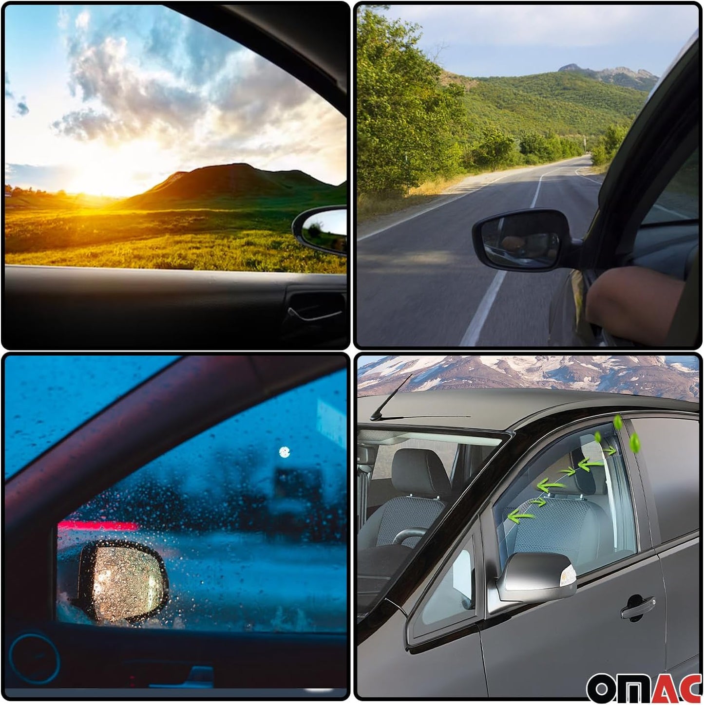 OMAC Window Visor Vent Rain Guard Deflector for Honda Civic 2001-2005 Sedan Smoke 4 Pcs