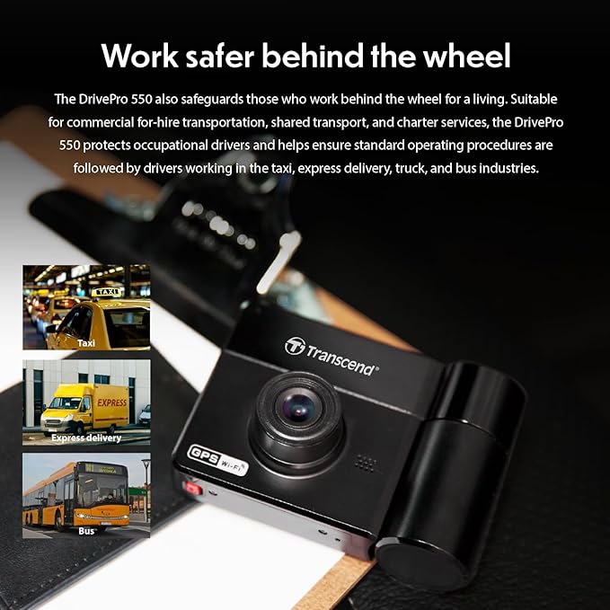 Transcend 64GB, Dual 2K+1080P Dash Cam Front and Rear Inside, 140 Wide-Angle, 2.4 Display, Built-in WiFi GPS,G-Sensor, Night Vision, Loop Recording, Parking Mode, ADAS, for Cars Taxi - TS-DP550B-64G