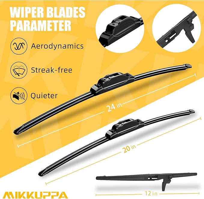 MIKKUPPA 24"+20"+12" Windshield Wiper Blades Replacement for 2010-2022 Toyota 4Runner, Front & Rear Wiper Blades Set, Durable Stable Quiet All Season (Pack of 3)