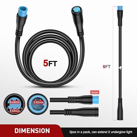 Nilight 2 Pack 5FT 4 Pin Extension Cable Cord for 4PCS Car Underglow Neon Accent Strip Lights 252 LEDs RGB 8 Color Wire Harness 5 Feet Underglow Light Extension Wire Plug and Play