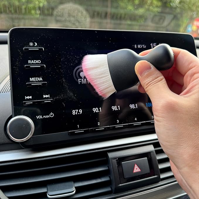 Car Detailing Brush, Soft Bristle Cleaning Brush, Scratch-Free Auto Duster Tool for Dashboard, Air Vents, Leather & Interior Cleaning (Black&Pink)