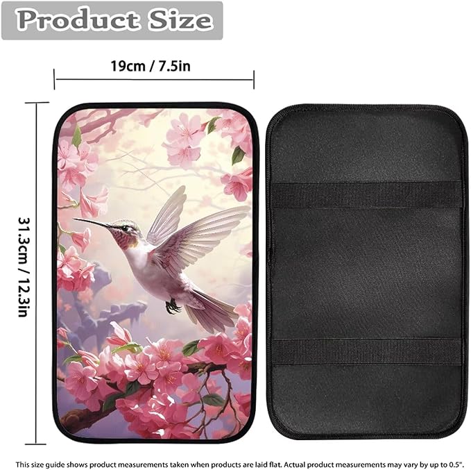 Peach Hummingbird Car Armrest Pads Car Armrest Cushion Arm Rest Covering Car Middle Console Covers Non Slip for Truck Auto SUV Car Accessories