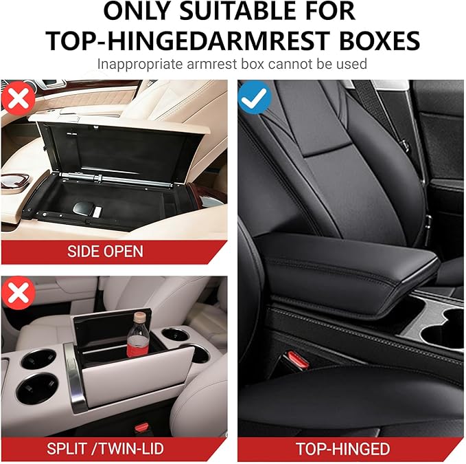 Upgraded Car Center Console Cover,PU Leather Car Armrest Cover Cushion Contains High Elasticity Sponge with 2 Storage Bags Tissue Box (Black RED-B)