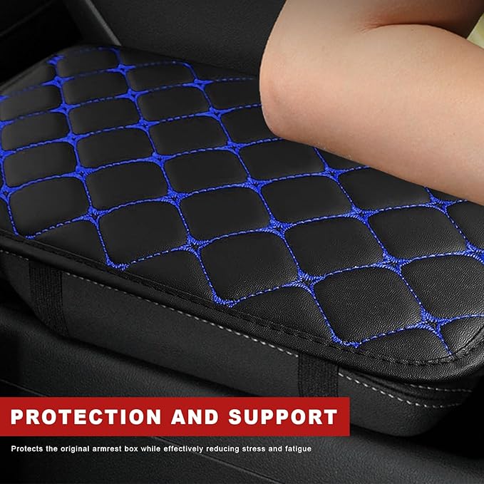 Car Center Console Cushion Pad, Anti-Scratch PU Leather Auto Armrest Seat Box Protector, Waterproof Arm Rest Protection Cover Interior Decoration for SUV Sedan Truck (Blue)