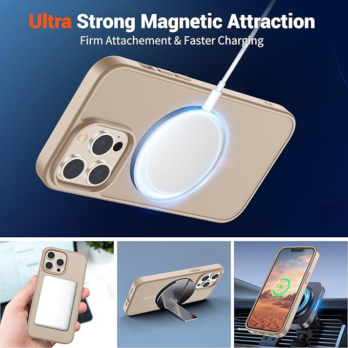 SUPFINE Magnetic for iPhone 13 Pro Case(Compatible with MagSafe)(Military Grade Drop Protection) Slim Translucent Matte Shockproof with Anti-Fingerprint Phone Case,Desert Gold