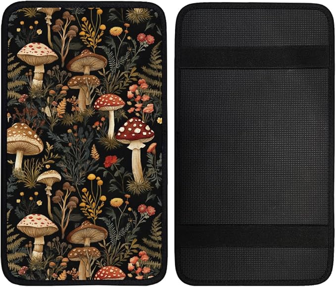 1pc Center Console Armrest Cover Pad 12.6x7.5 inch Mushroom Neoprene Car Armrest Cushion Waterproof Armrests Seat Box Cover Protector for Universal Cars Vehicles SUVs