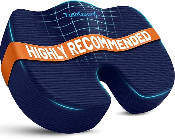 TushGuard Seat Cushion for Office Chair Memory Foam Non-Slip Cushion Back, Relief Chair Pad, Butt Pillow for Office, Car, Computer Desk, Blue, X-Large