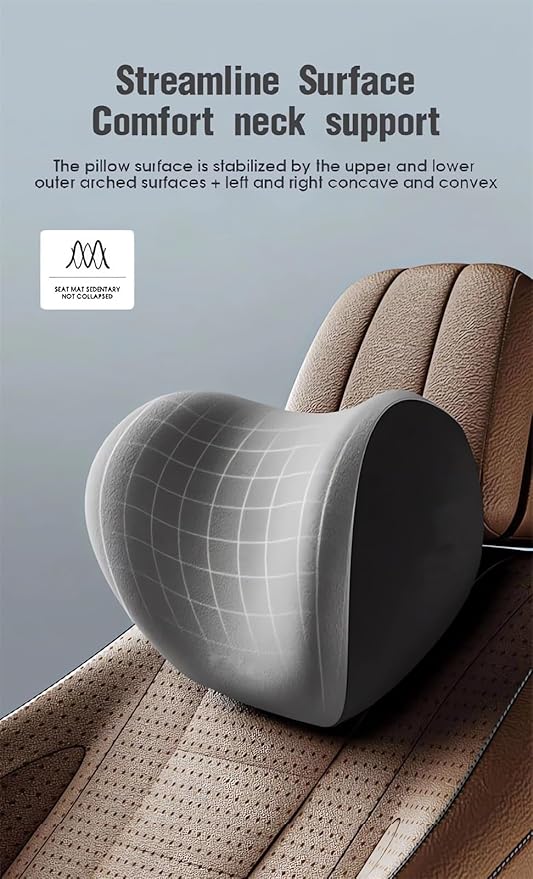 Car Headrest & Lumbar Support Cushion Ergonomic Car Seat Neck Back Rest Pillows Orthopedic Memory Foam Head Rest and Lower Lumbar Support Pillow Set Backrest Driving Seat Office Chair Support (Grey)