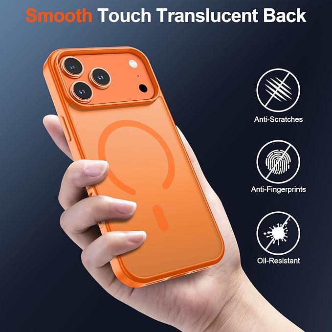 SUPFINE Magnetic for iPhone 17 Pro Max Case with Screen Protector (Compatible with MagSafe)(Military Grade Drop Protection) Translucent Matte Shockproof Phone Cover,Starry Orange