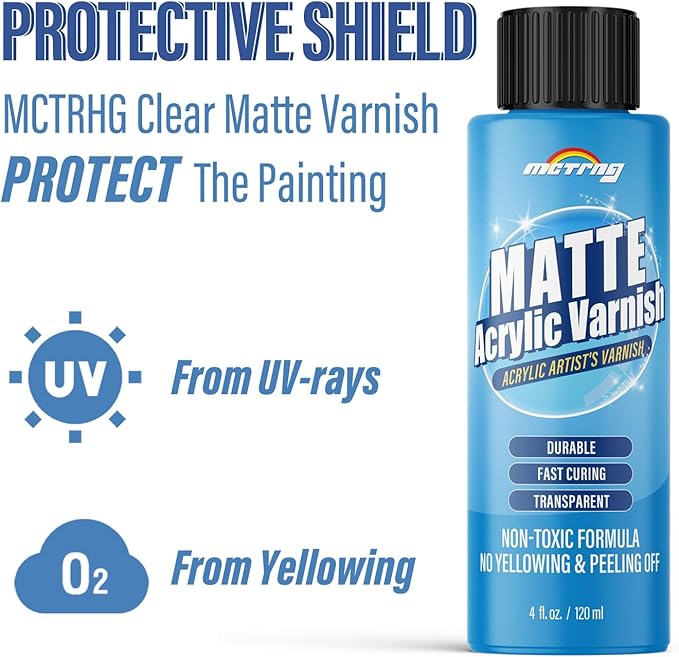 Matte Varnish for Acrylic Painting, Satin & Matte Acrylic Varnish, Non-Yellowing, Non-Toxic, Anti-Crazing, Satin & Matte Finish, Clear Coat for Artwork, for Pro, Hobby Artists