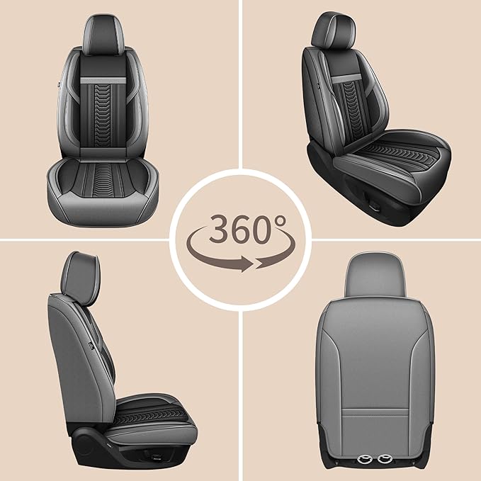 TTX LIGHTING for Honda HR-V 2016-2026 Seat Covers: Waterproof Leather Seat Protector with Airbag Compatible (2 Front Seats,Black&Gray)
