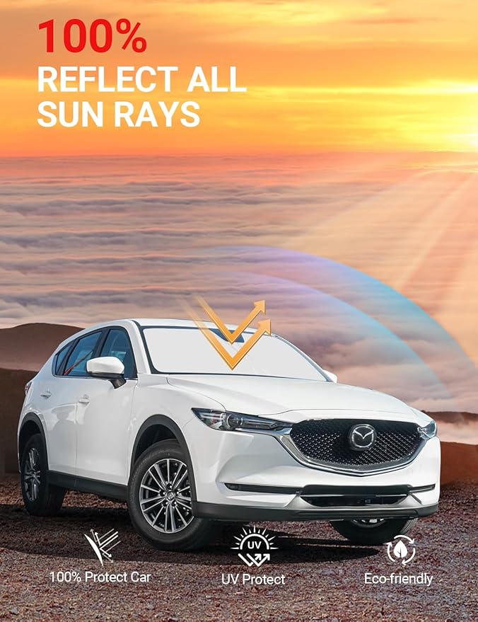 Proadsy 2026 Upgrade Windshield Sun Shade Custom Fit Mazda CX5 CX-5 2017-2025 2026 4-Layer Foldable Front Sunshade Protector Sun Visor Blocks UV Rays Keep Car Cooler