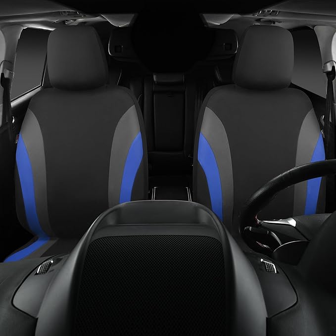CAR PASS Line Rider Sporty Front Seat Covers, Blue Car Seat Covers Two Front Seats Only, Airbag Compatible,Universal Fit Sedans,Cars,Vans,SUV,Truck(Black and Blue)